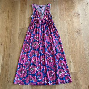 LUCKY BRAND Maxi Floral Dress Blue Fuchsia White